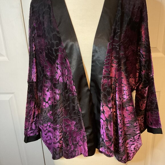 American Glamour Badgley Mischka Purple Black‎ Velvet Burnout Jacket Small M New - Picture 2 of 7
